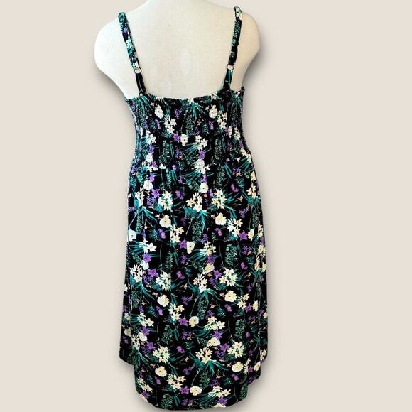 Ellos Floral Sleeveless Strappy Smocked Bodice Tank Sun Dress Plus Size 2X 26/28 - Picture 3 of 13
